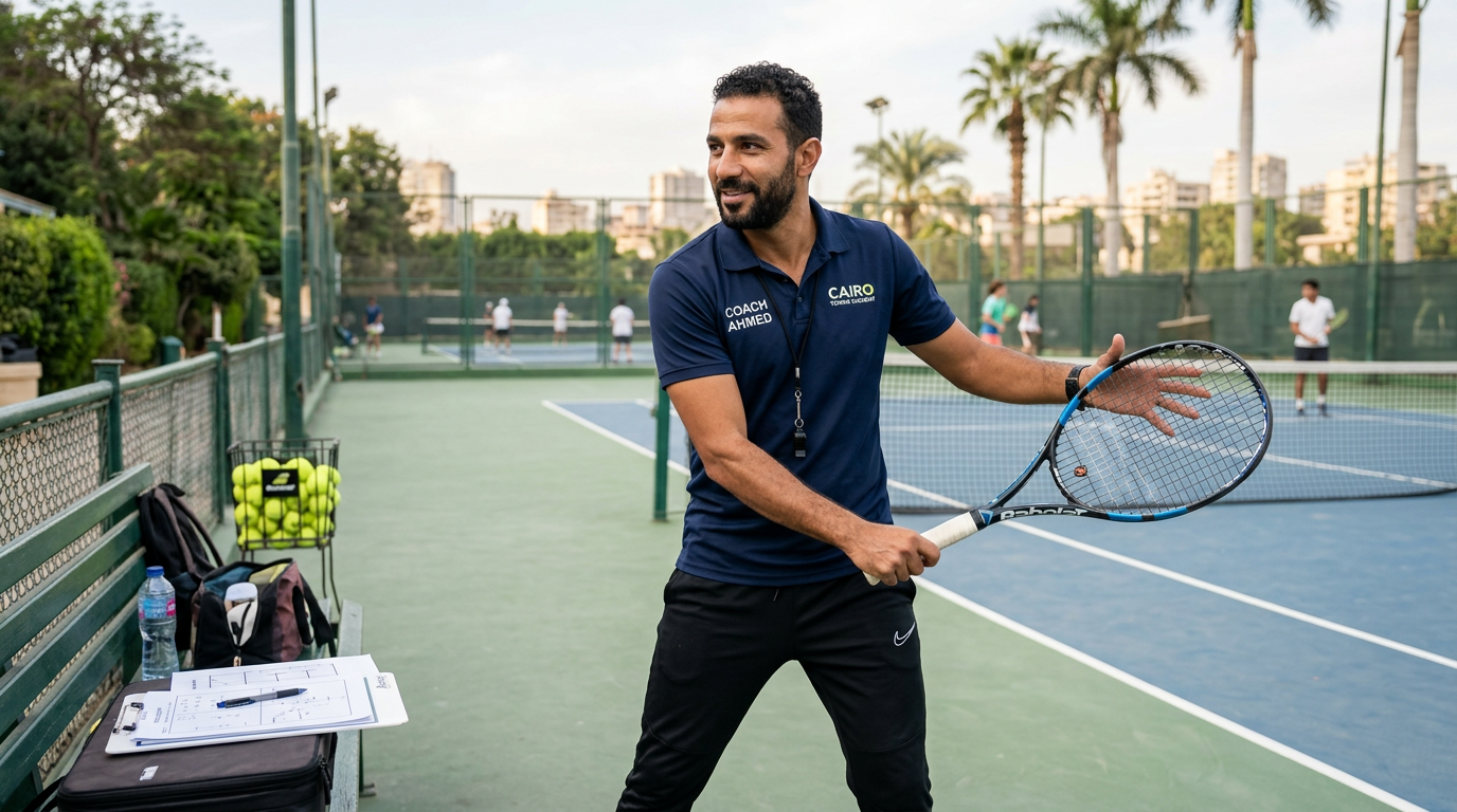 مدرب رياضات راكيتية يقدم نصائح تدريبية للاعبين