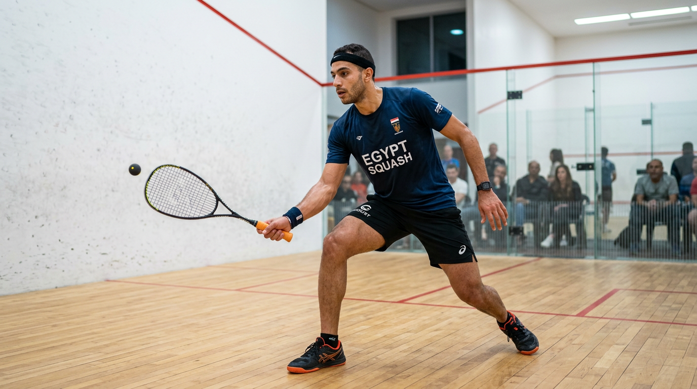 لاعب سكواش يتدرب على التحكم بالكرة